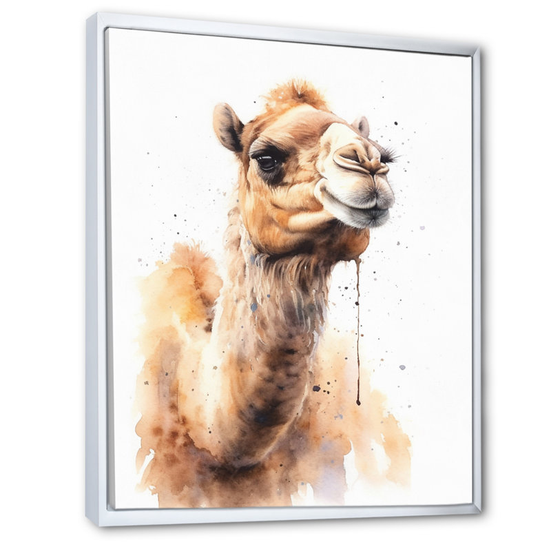 Camel Desert Nomad V sur toile, Cadre flottant blanc, H 40 po x l 30 po x P 1,5 po