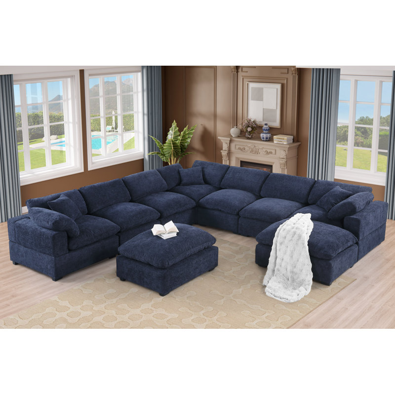 Corto Nine Piece Oversized Reversible Corner Sectional, Dark Blue Chenille