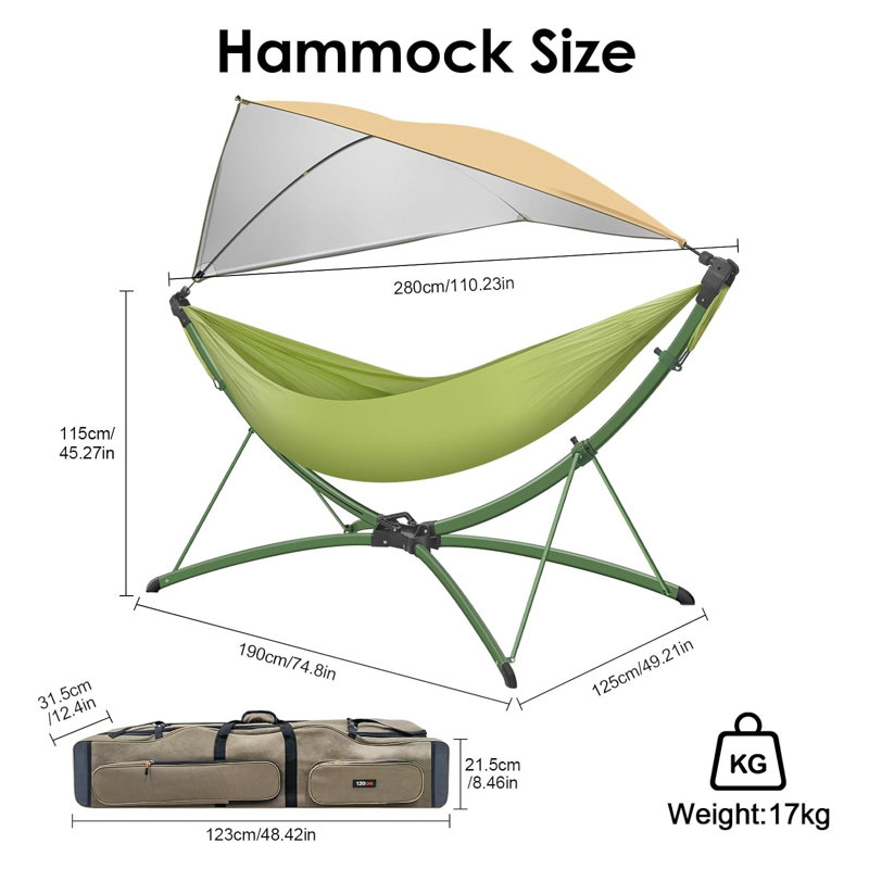 Hamac d'extérieur portatif avec support à pliage rapide, tissu en nylon réglable et structure en alliage d'aluminium