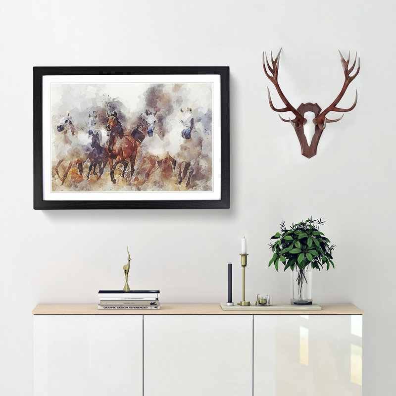 Galloping Horses in Abstract - Picture Frame Painting Print, Black Framed, 27cm H x 36cm W x 2cm D