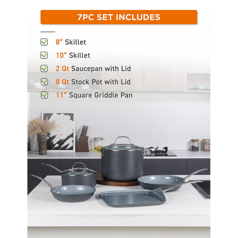 CHK Series COMMERCIAL CHEF 7-Piece ECOPAN Hard Anodized Aluminum Cookware Set