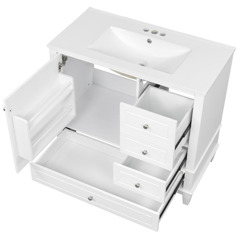 Meuble-lavabo autoportant avec tiroirs, Blanc