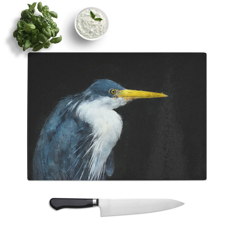 Tempered Glass Pied Heron Chopping Board, 28.5 cm x 39 cm