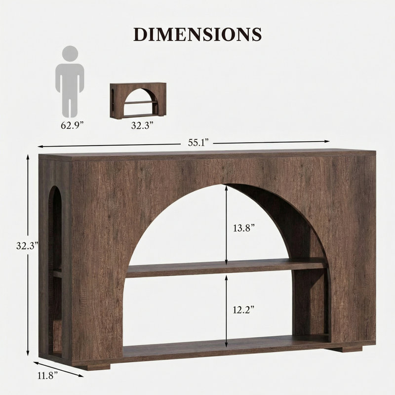 55" Farmhouse Console Table with 3-Tier Storage, Wooden Entryway Sofa Table for Hallway, Living Room, Brown Oak