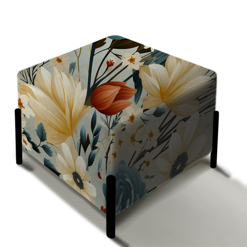 Blue Boho Floral Harmony - Repose-pieds carré floral