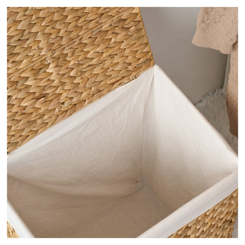 Judas Water Hyacinth Woven Brown Rectangular Laundry Hamper with Lid - Sustainable Traditional Bedroom Storage Basket