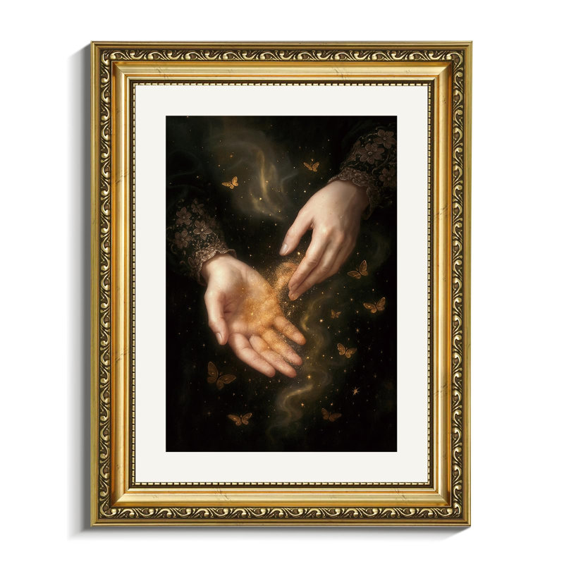 Gothic Magic Hands Gold Framed Wall Art