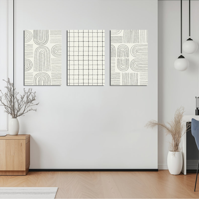 Ensemble de 3 reproductions d'art abstraites à motif géométrique sur toile tendue sur toile pour un salon moderne