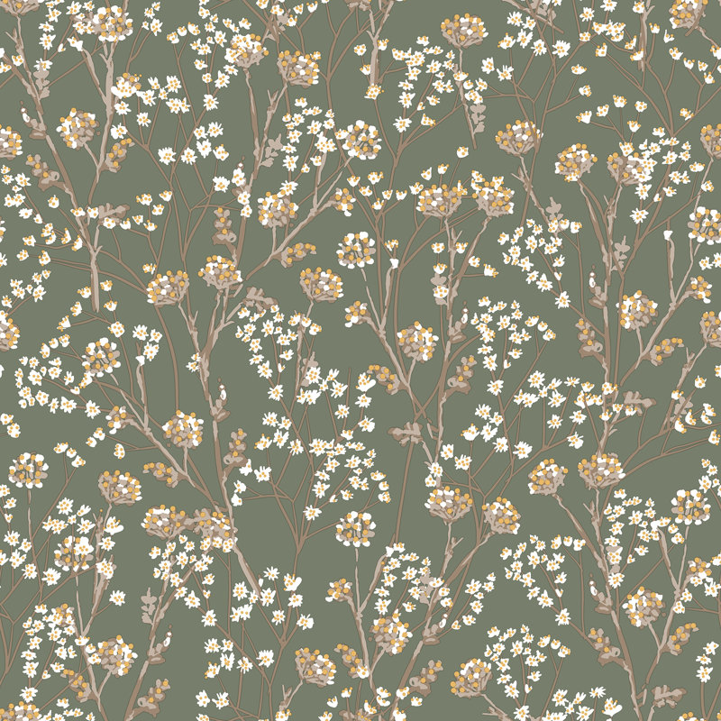Blossom Branches Olive Wallpaper, Sage