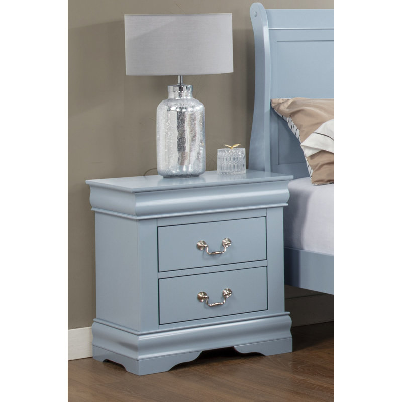 Table de chevet en bois de style Louis Philip avec tiroirs à fermeture en douceur, Blue
