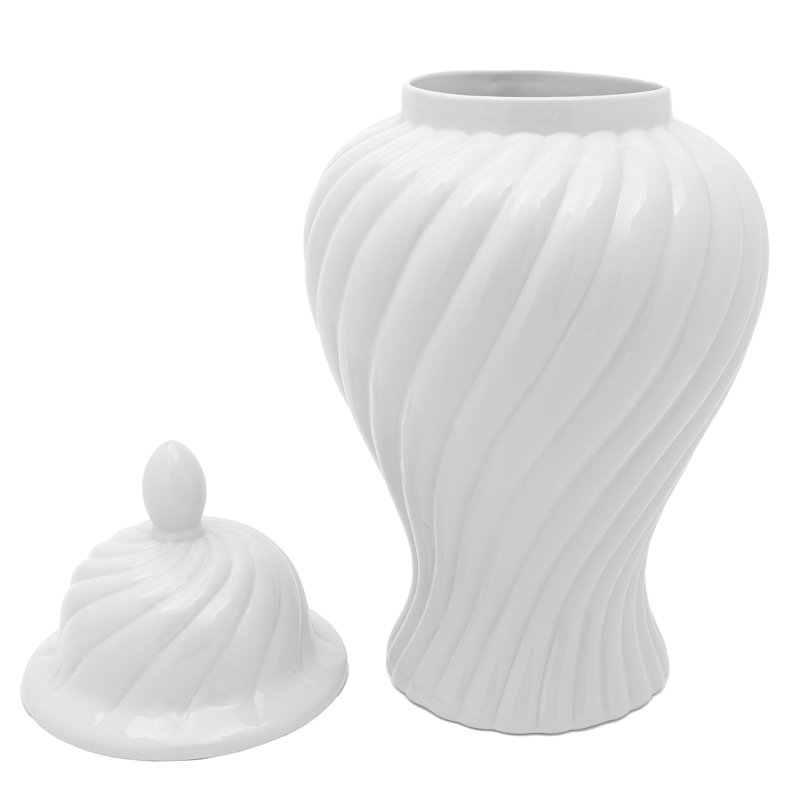 24" Antique White Swirling Ridges Temple Jar