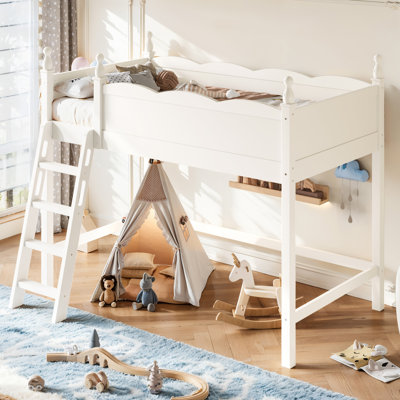Twin Size Solid Wood Loft Bed with Full-Length Guardrails, Built-In Ladder & Spacious Under Bed Space, Kids Bedroom Bed, Beige