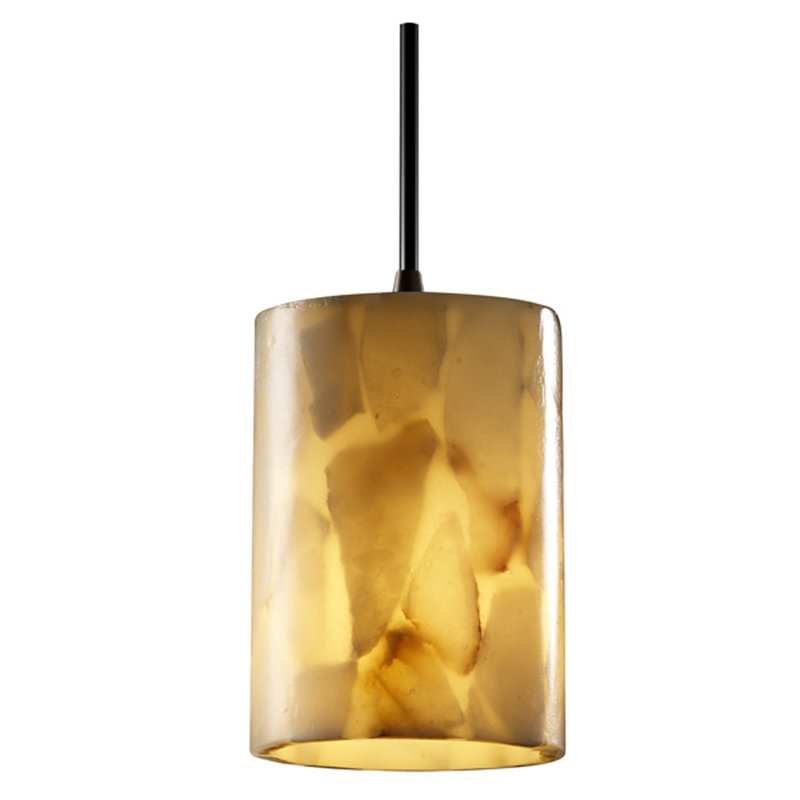 Luminaire suspendu cylindrique 1 lumière Alfonsas Alabaster Rocks! ™, Cylindre avec rebord plat, Bronze foncé