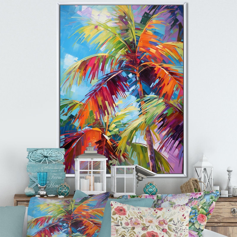 Millart Popart Palm Trees II - Palmiers et palmiers, reproduction d'art encadrée, H 32 po x l 16 po, Blanc
