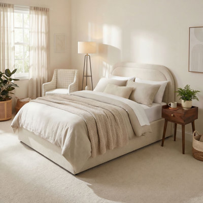 Sabid Upholstered Boucle Fabric Ottoman Bed Frame - Contemporay Elegant Headboard Design   
