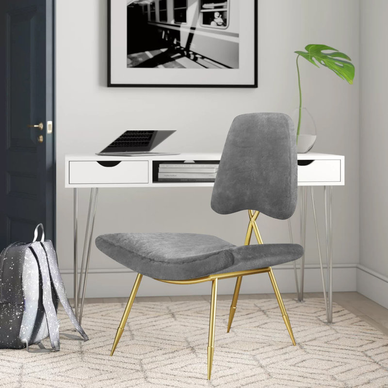 Chaise longue rembourrée en peau de mouton Ponder, Velours gris performance