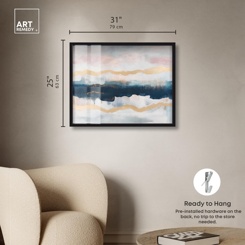 «Indigo Tides Shadowbox Print» par Art Remedy, H 25 po x l 31 po, Noir