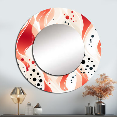 Red And White Polka Dots Pattern - Modern Round Mirror Wall Decor_MTMIR123988