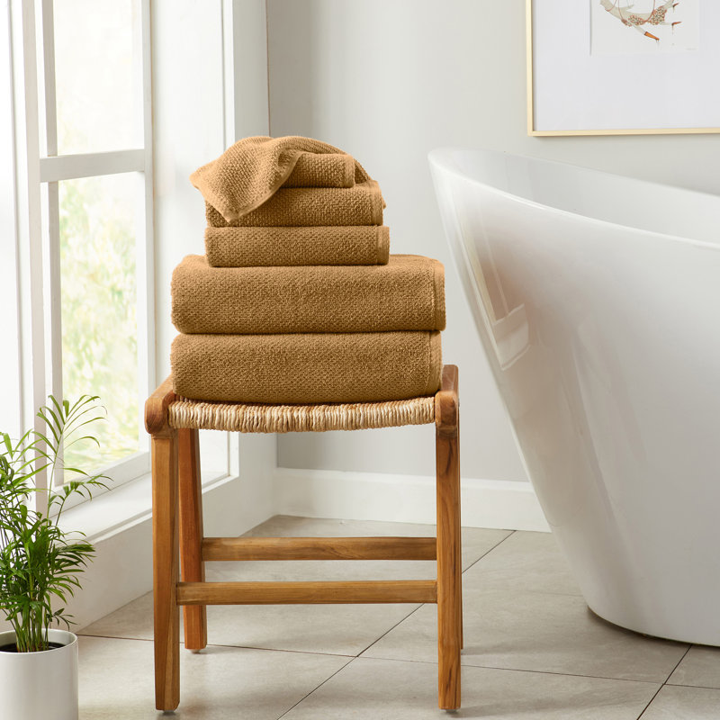 Drap de bain 100% coton texturé, Moka, Ensemble 6 pièces