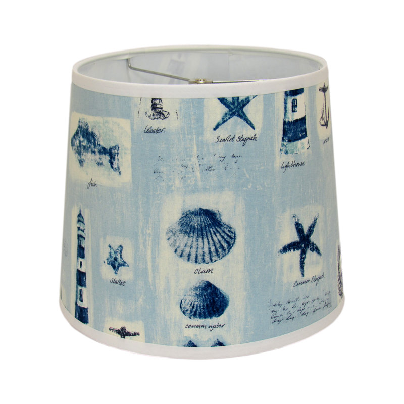 Abat-jour tambour de style nautique - reproduction de phare et d'aquarelle, H 12 po x l 16 po x P 16 po