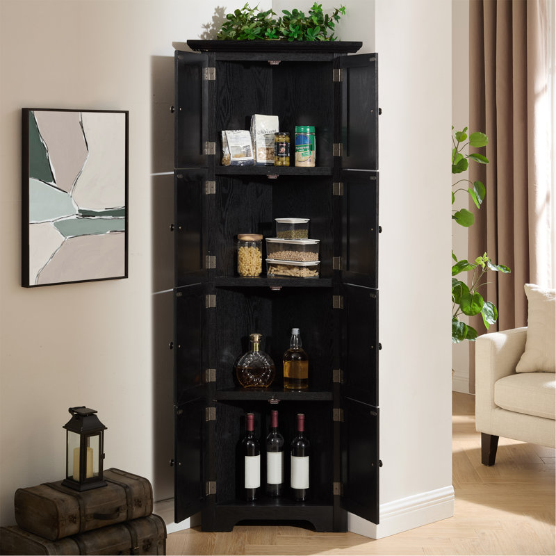 4-Tier 72" Corner Kitchen Pantry Storage Cabinet With 8 Doors Tall Storage Cabinet, Corner Cabinet And Shelves, Home Farmhouse Bookshelf Cabinet For Bathroom, Living Room, Kitchen Blk