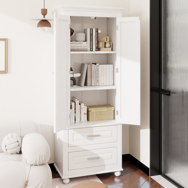 Grande armoire de rangement avec deux tiroirs pour salle de bain / bureau, blanc, Blanc