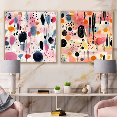 Jose Pink Strokes Harmony - Ensemble de 2 collages de formes abstraites carrées