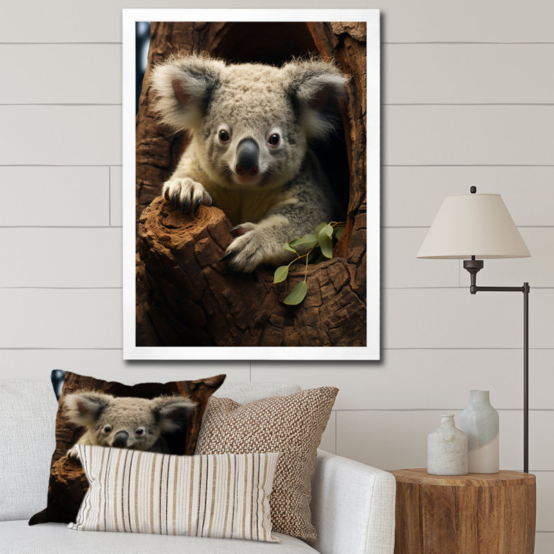 Portrait de koala gris II - impression, H 32 po x l 16 po x P 1 po, Toile blanche à cadre unique