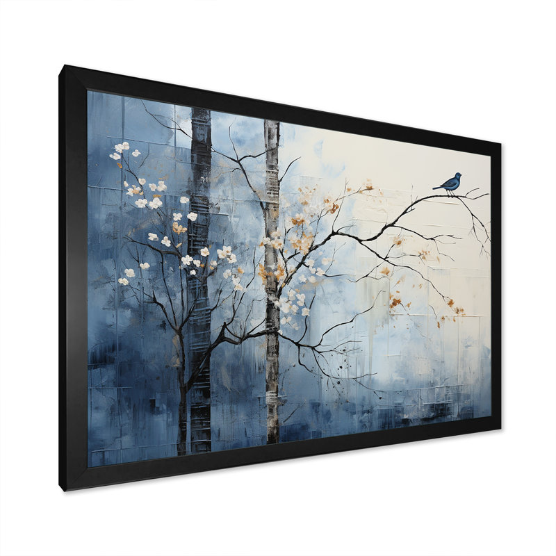 «Minimalisme beige et bleu campagne III», impression sur toile encadrée campagne, H 34 po x l 44 po x P 1,5 po, Cadre noir