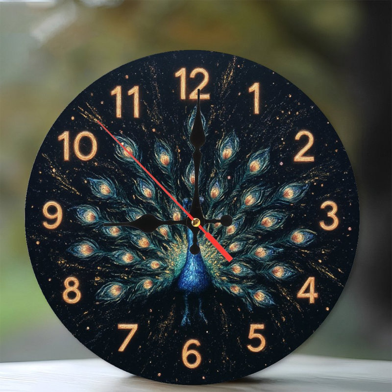Horloge paon avec chiffres dorés