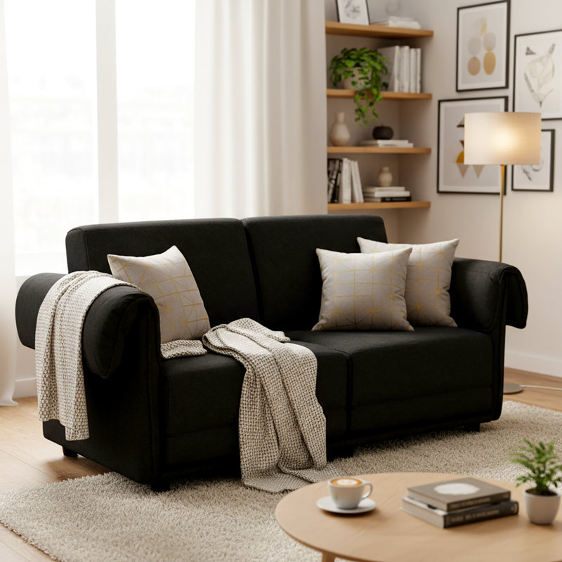 Reversible Sleeper Sofa Bed With High-density Foam And Metal Frame, Black