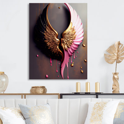 Décoration murale rose, or et noir Angel Wings II - Glam contemporain en métal
