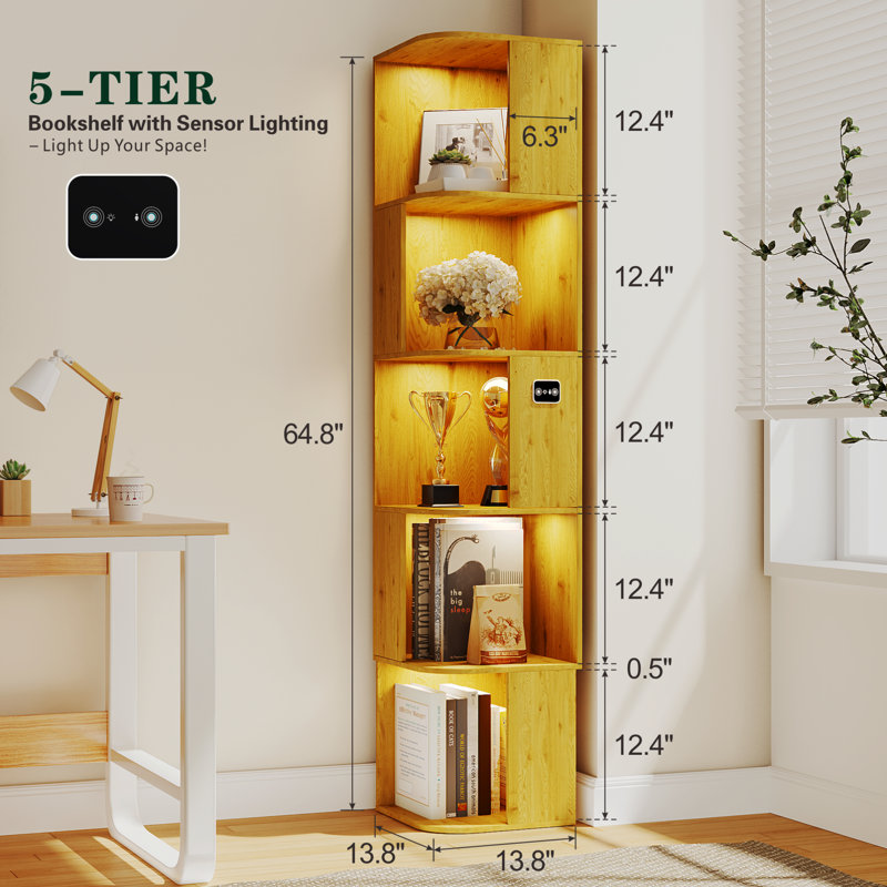64.8"H, Modern Storage 5-Tier Bookshelf, Brown