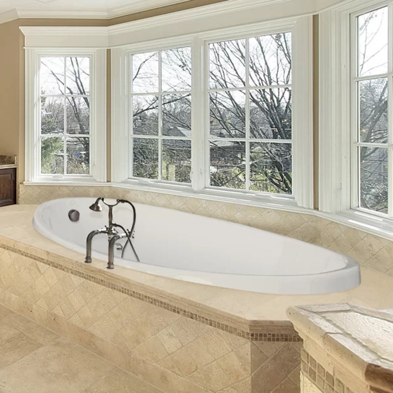 Baignoire acrylique tourbillon à chute 60" x 36" carli Designer, Blanc, Laiton poli