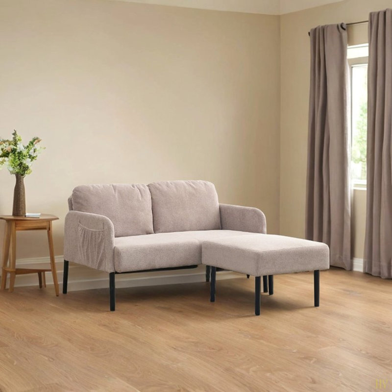 Canapé en L à 2 places avec repose-pieds, canapé moderne en tissu de polyester, petits fauteuils confortables pour les petits espaces: salon, chambre à coucher, bureau, appartement