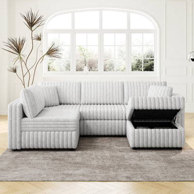 Gris en forme de U 4 avec élévateur hydraulique, mousse, structure en métal, revêtement en microfibre, rangement contemporain et élégant pour le salon et la chambre à coucher, remplisseur de mousse,