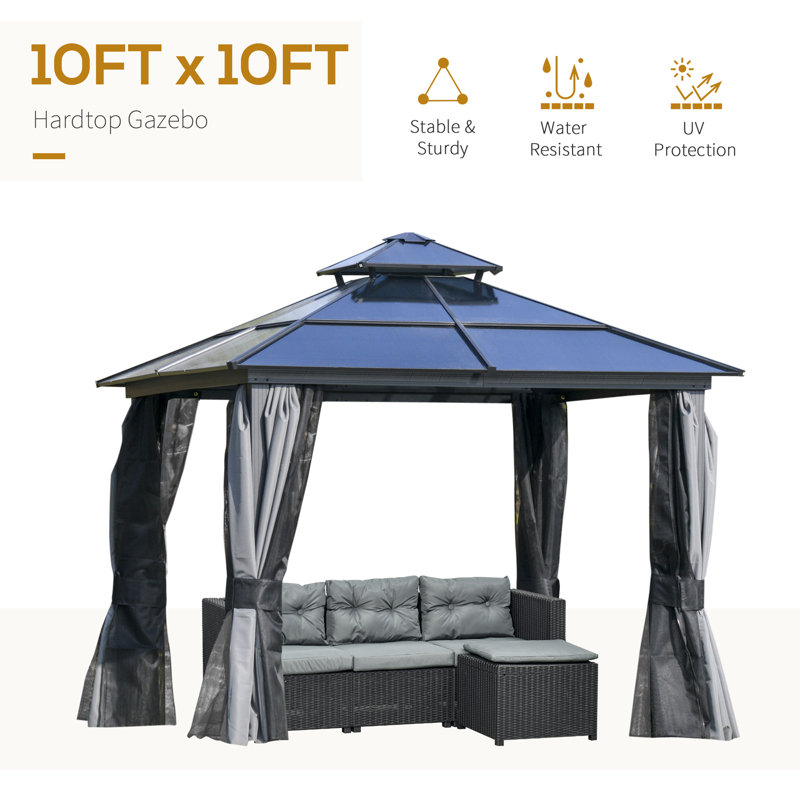 Outsunny Dark Grey Aluminum Hardtop Gazebo with Polycarbonate Roof