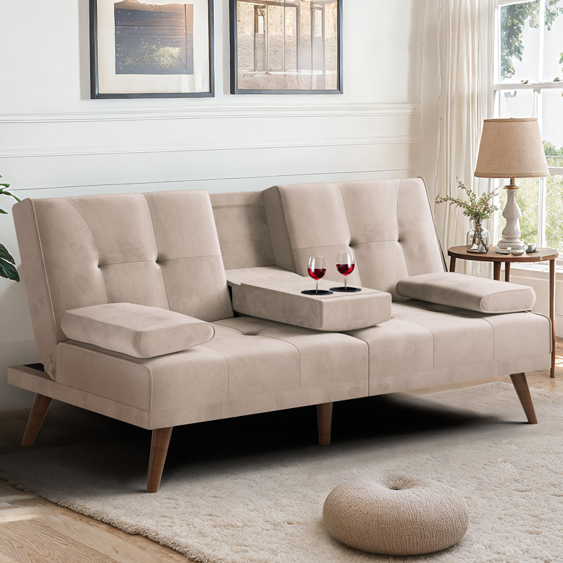 Canapé-lit double rembourré capitonné 59,4 po Lepanto, Velours beige