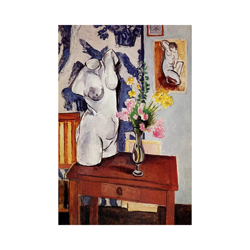 Plaster Torso And Bouquet Of Flowers by Henri Matisse - Wrapped Canvas Painting, 20.32 cm H x 30.48 cm W