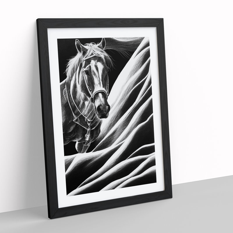 Monochrome Horse No.4 - Framed Print, Black, 64cm H x 46cm W x 2cm D