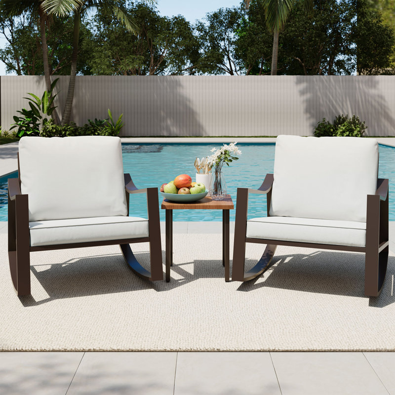 2-Person Outdoor Rocking Chairs with Cushions, Patio Conversation Set for Porch & Backyard