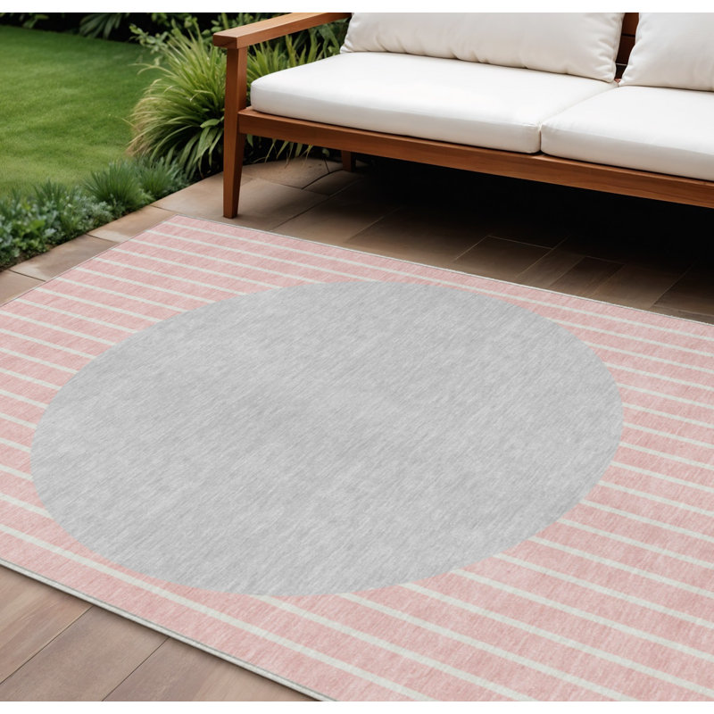 Tapis intérieur lavable rayé rose 10 pi x 14 pi