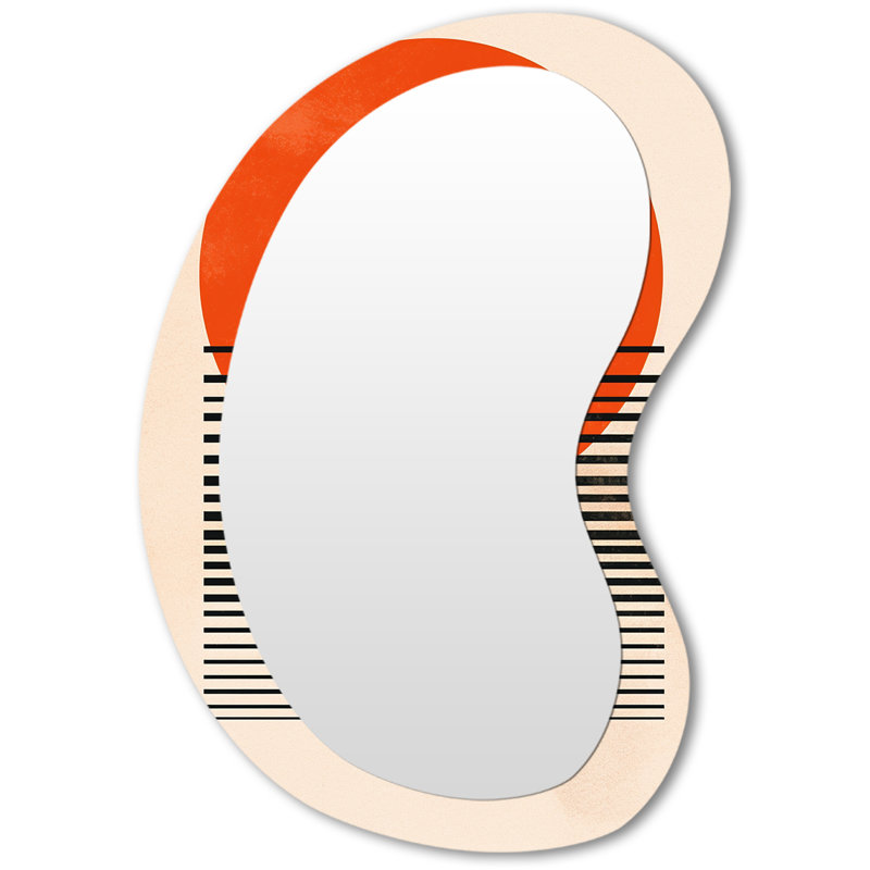 Ericia Minimal Geometric Orange Bold Sunset II - Geometric Asymmetrical Mirror, Orange Unique Shape Unique Wall Mirror, Printed Metal Art