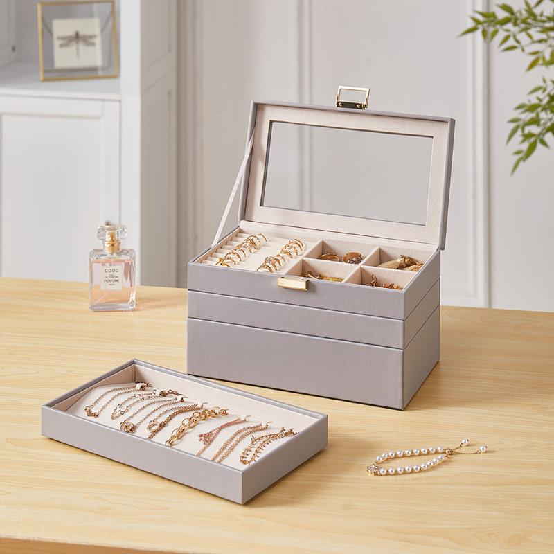PU Leather Jewellery Box +, Grey