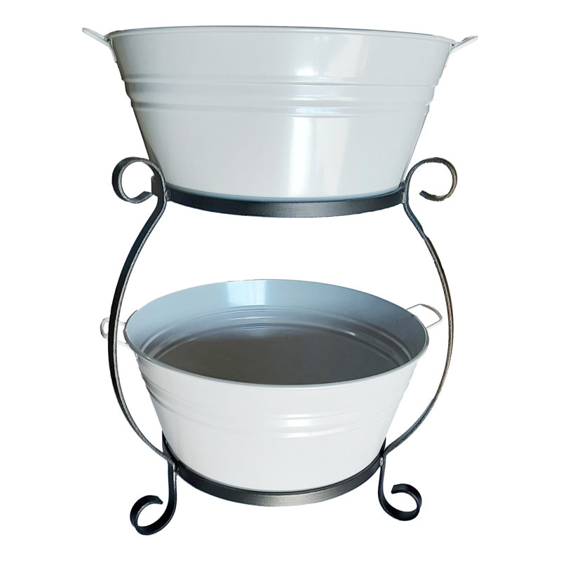 Enameled Metal Beverage Tub, Light Gray