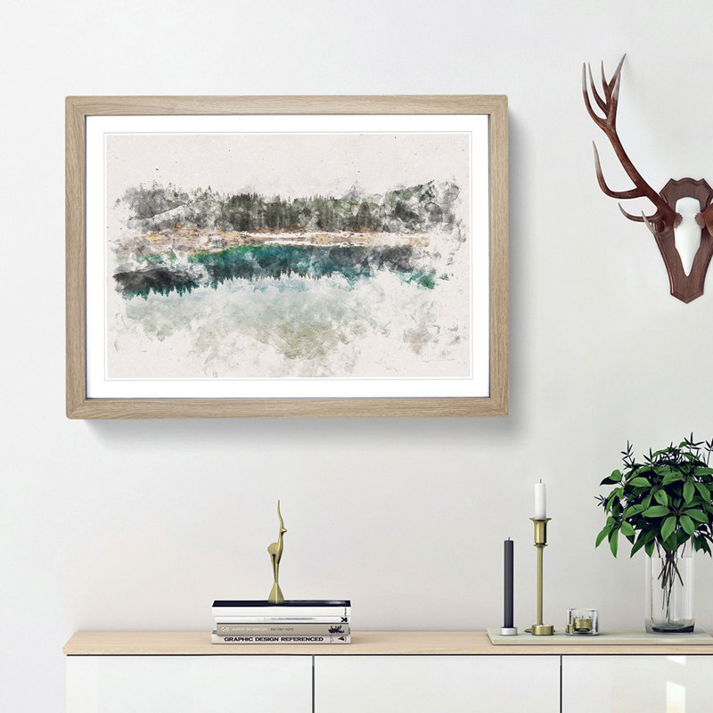 Lake of Carezza Nova Levante Italy - Picture Frame Painting Print, Oak Framed, 24cm H x 33cm W x 2cm D
