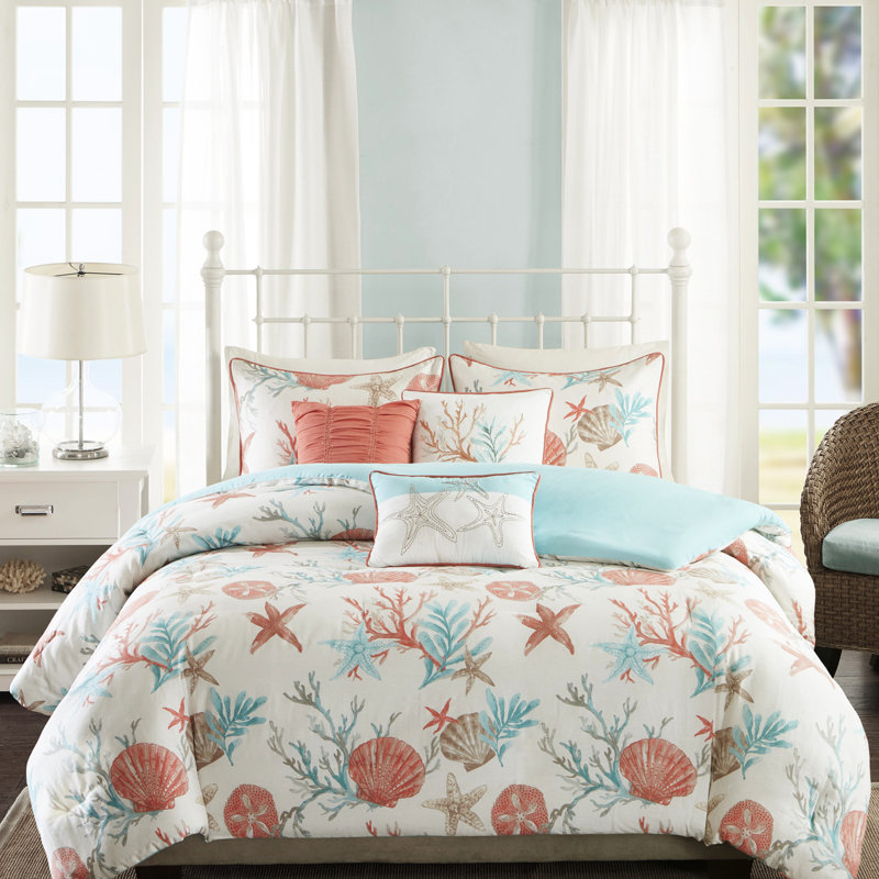 Housse de couette 6 pièces en coton avec des étoiles de mer et des coussins décoratifs pour la chambre à coucher