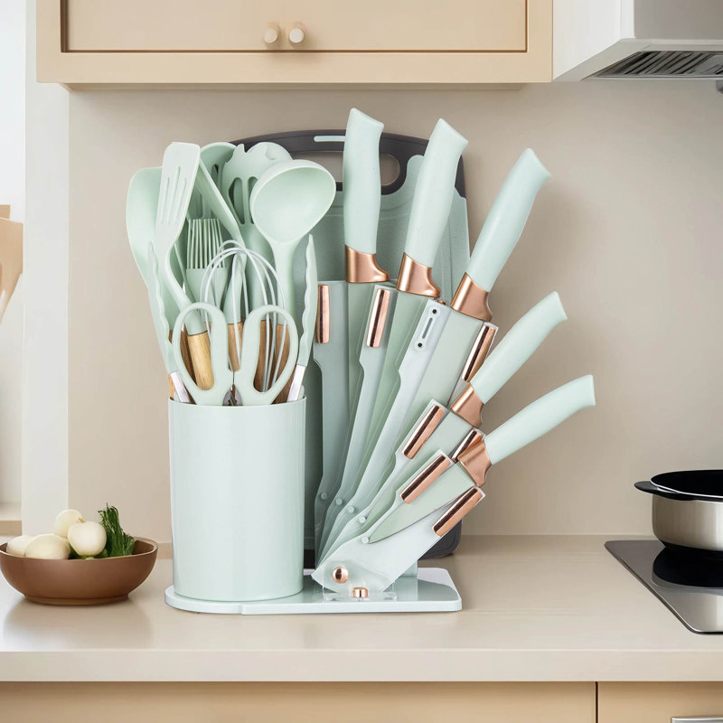 Ensemble de 19 ustensiles et couteaux de cuisine en silicone 19 pièces - Outils de cuisson résistants à la chaleur
