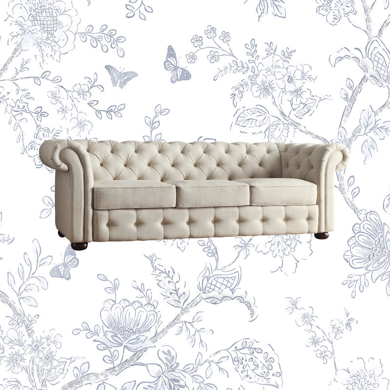 Canapé Chesterfield Huskins, Lin beige chiné
