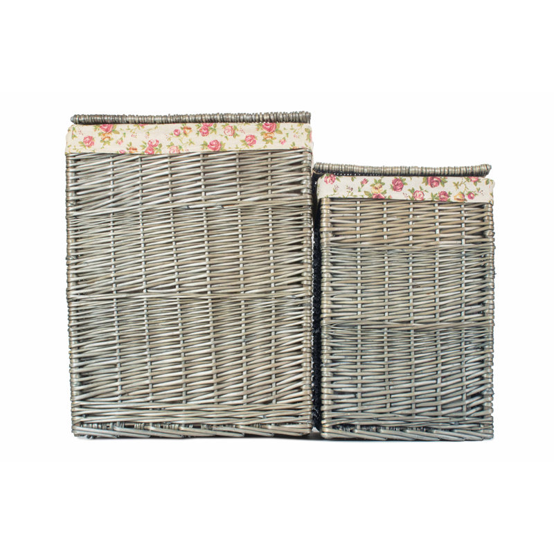 2 Piece Wicker Laundry Basket Set with Garden Rose Lining